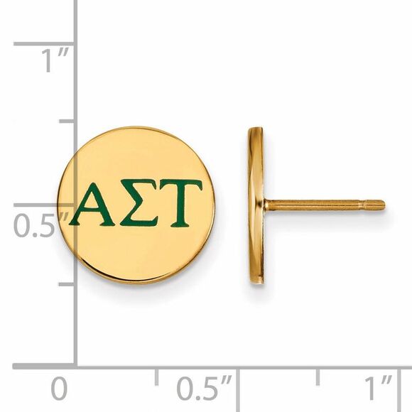 14K Plated Silver Alpha Sigma Tau Enamel Greek Letters Post Earrings - Picture 2 of 3